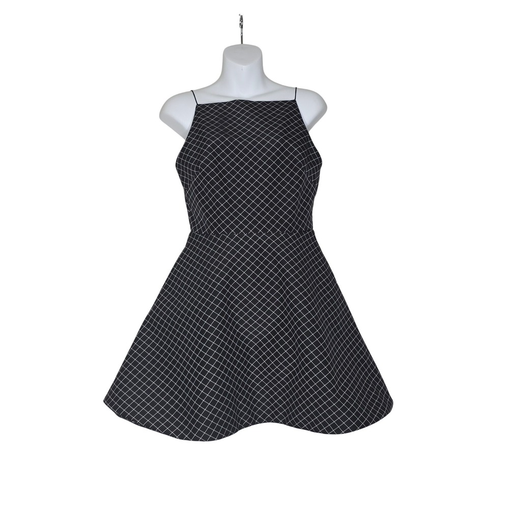 Keepsake The Label Black White Grid Fit & Flare Mini Dress Deep V Back Size S